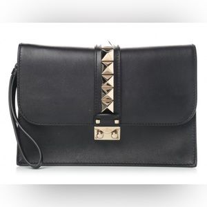 Valentino Garvani Vitello Glam Lock Rockstud Clutch